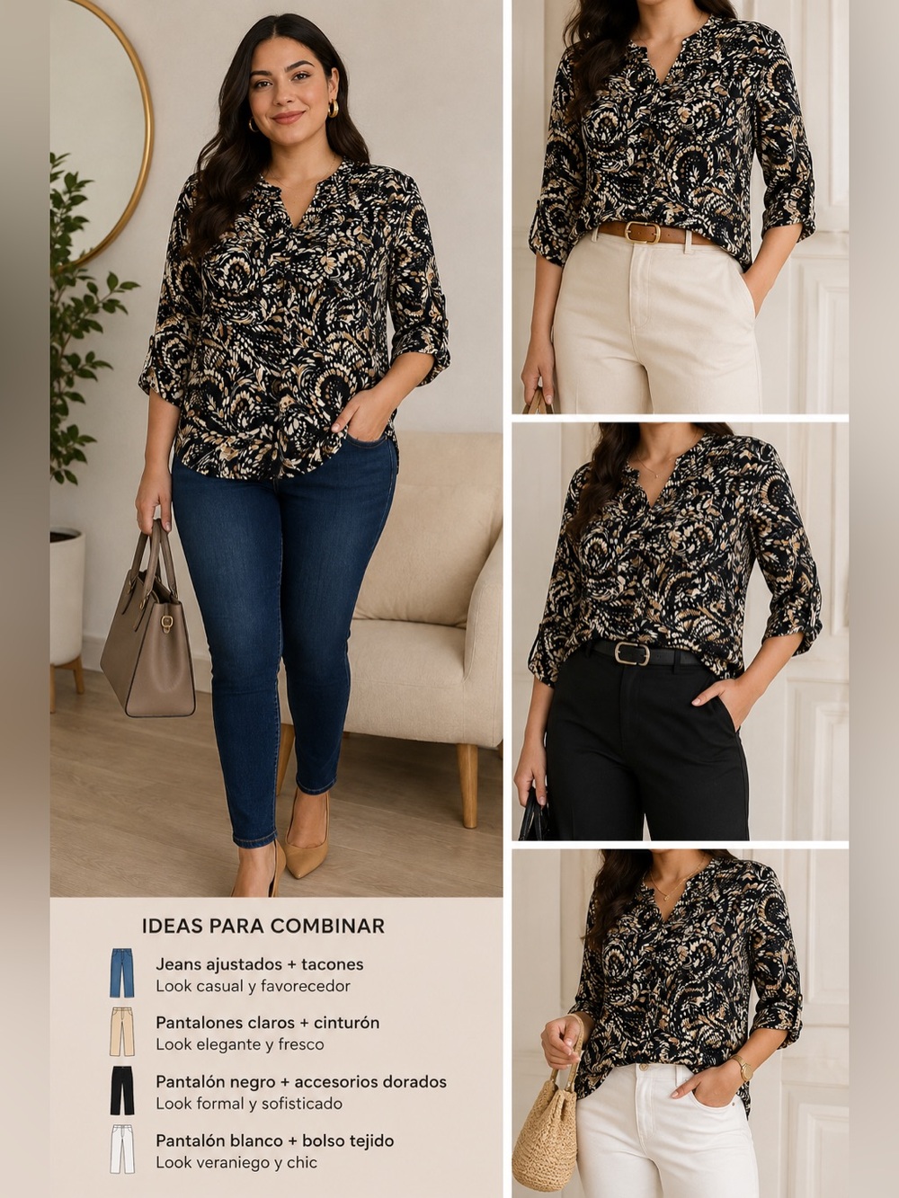 Enfocus Studio Black & Cream Paisley V-Neck Blouse